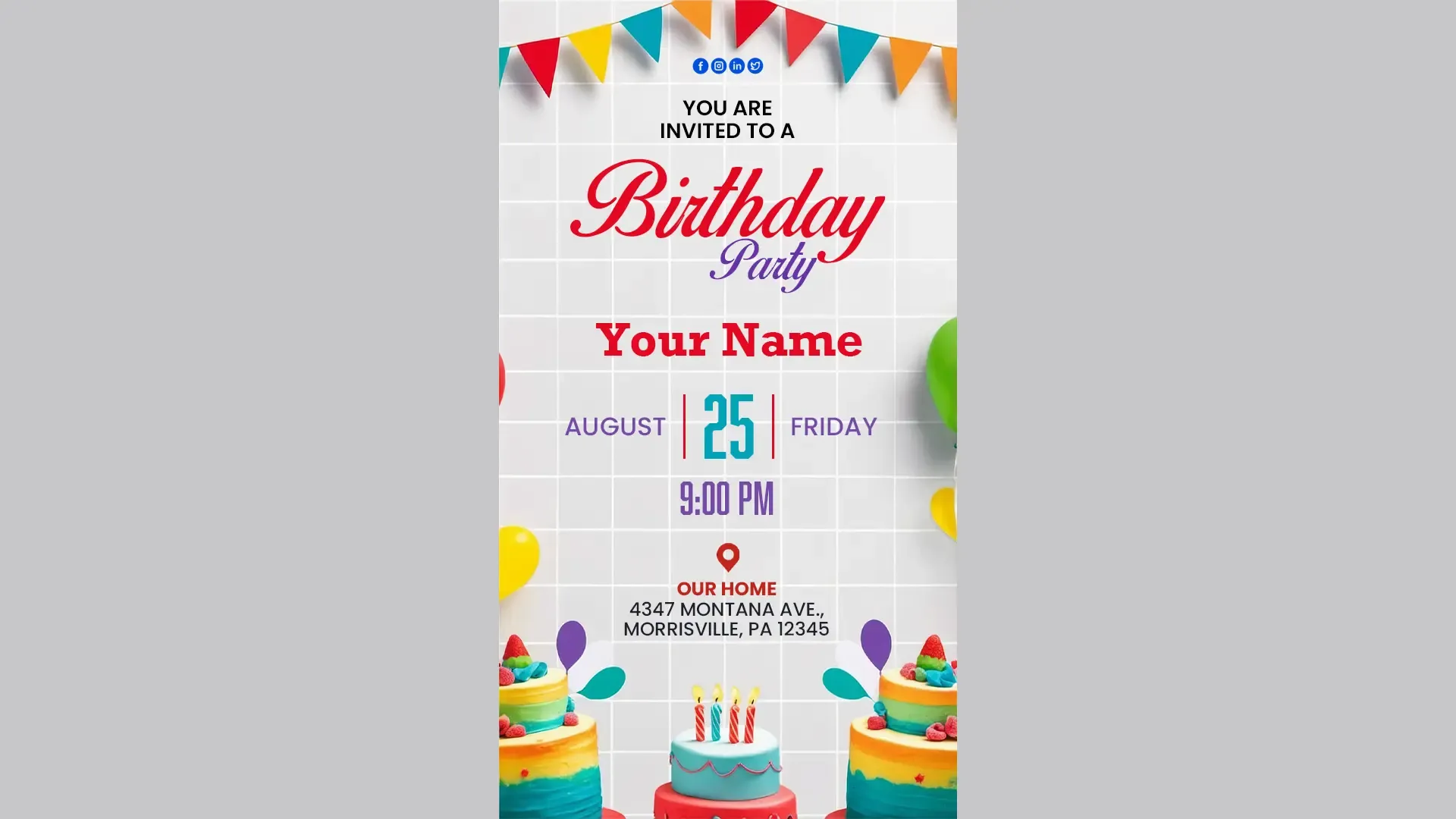 Personalized Birthday Party Invitation Instagram Story PSD e-Card image